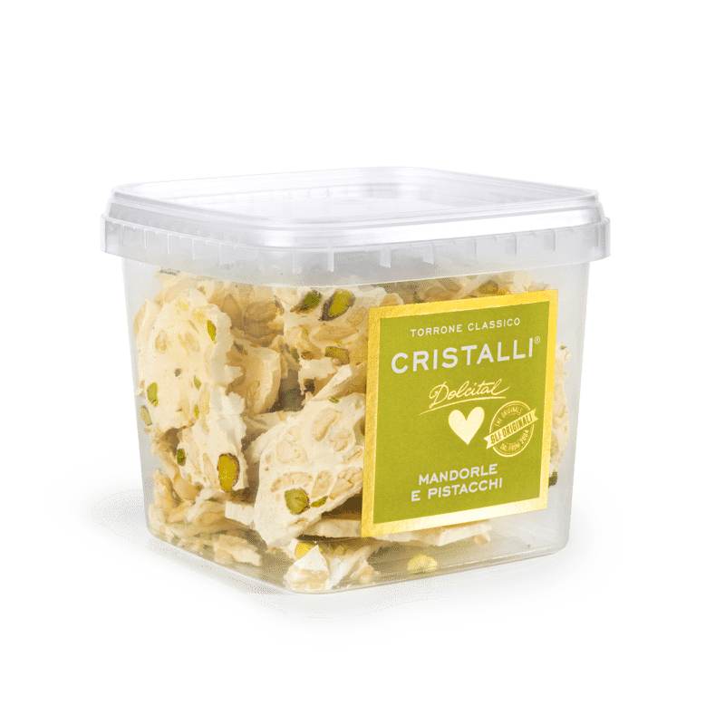 Cristalli di torrone con mandorle e pistacchi